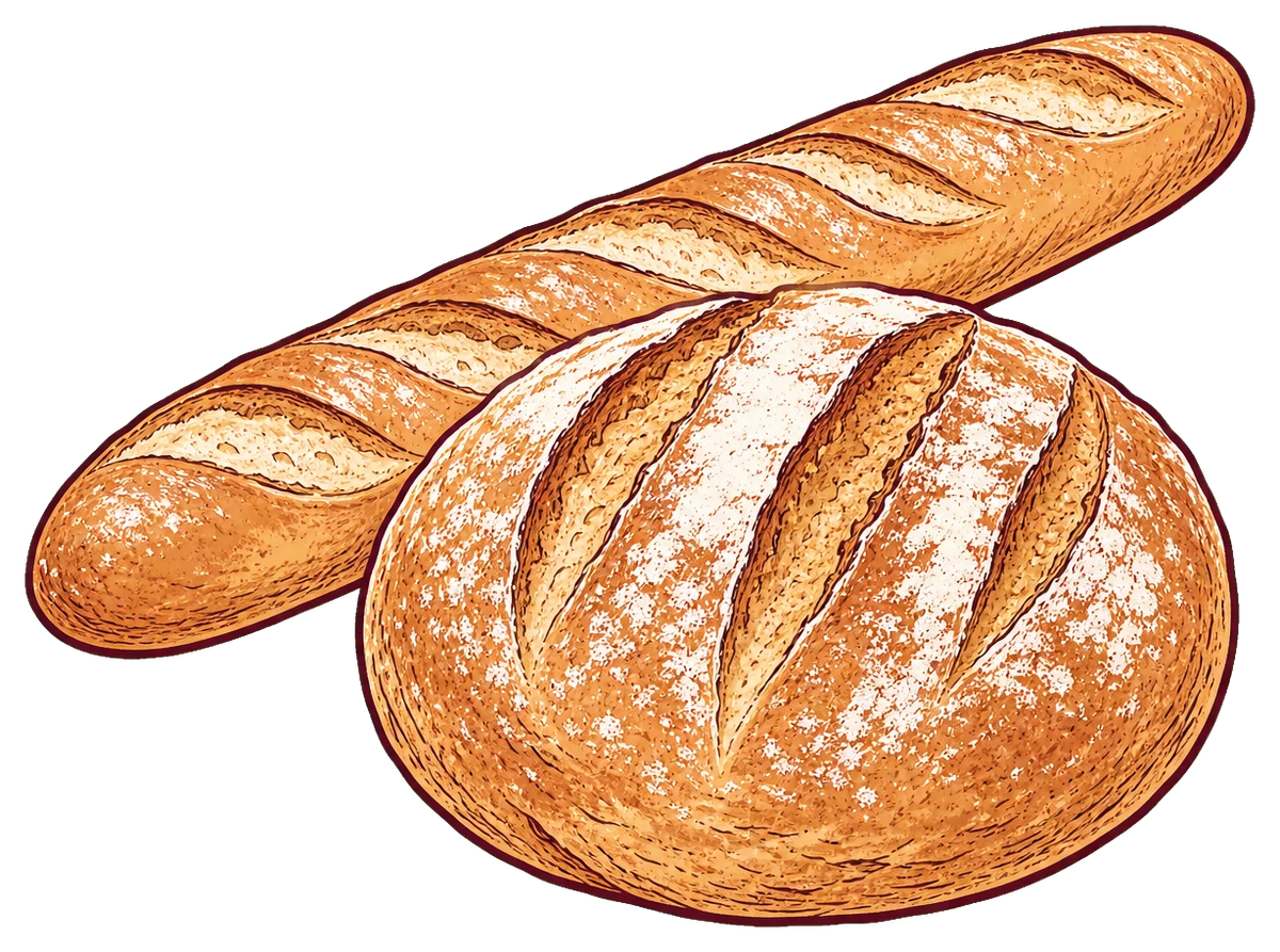 A rustic sourdough boule and baguette