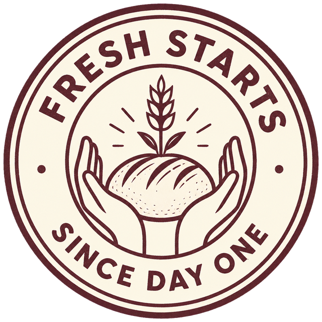 Fresh Start Since Day One — hands holding a loaf topped with wheat